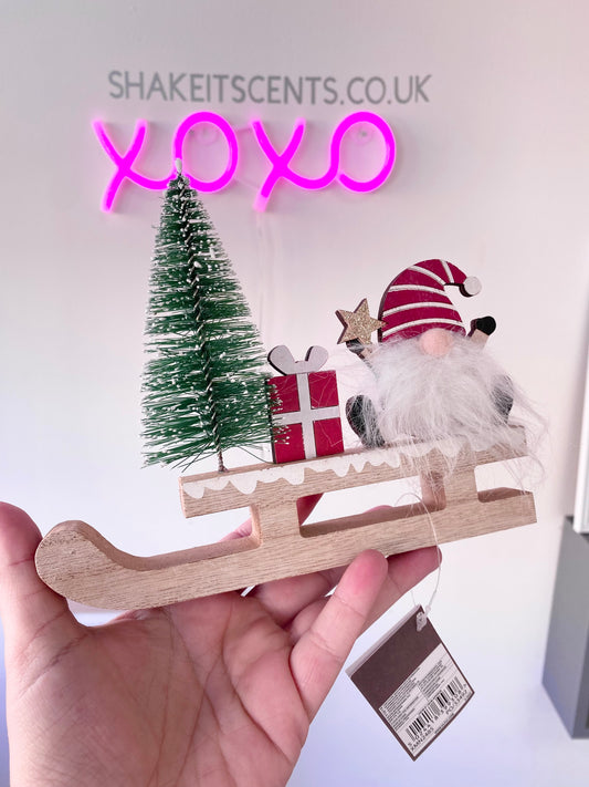 Santa Gonk Wooden Sleigh Decoration!